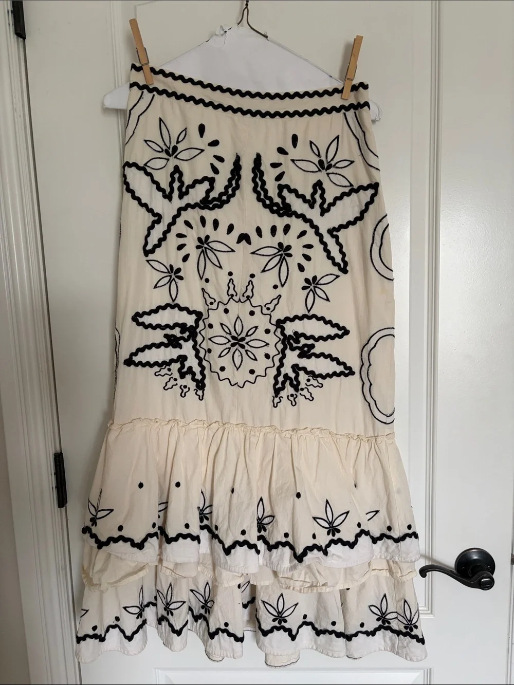 Anthropologie Cream Midi Skirt with Black Embroidery - Picture 1 of 2